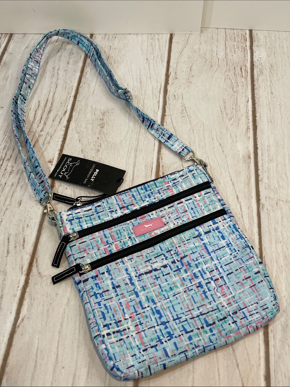 NWT Scout Polly Crossbody Bag Pastel Blue Pink Mosaic NEW Adjustable Strap